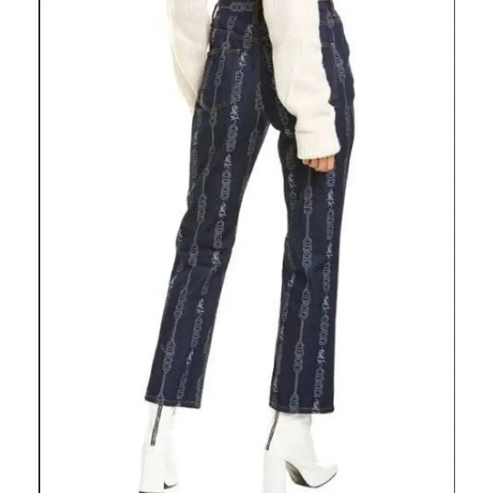 Tory Burch Gemini Link Bloom Jacquard Denim Pants Size 24
